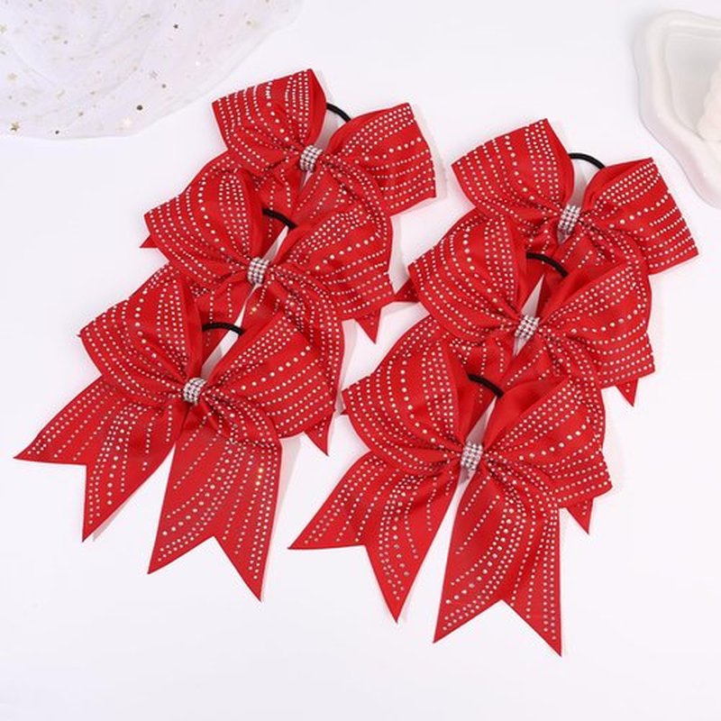 CN 10PCS 7.5" Rhinestones Large Glitter Cheer Hair Bows for Cheerleading, Red Jumbo Cheer Bow with Ponytail Holder for Teen Girls Softball Cheerleader College Sports Competition