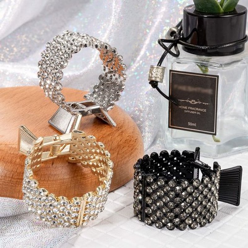 Noverlife 3PCS Rhinestone Hair Claw Clips for High Ponytail, Small Metal Shark Hair Clips Ponytail Buckle Holder for Thick Long Hair, Decorative Hair Barrettes Hair Accessories for Women & Girls