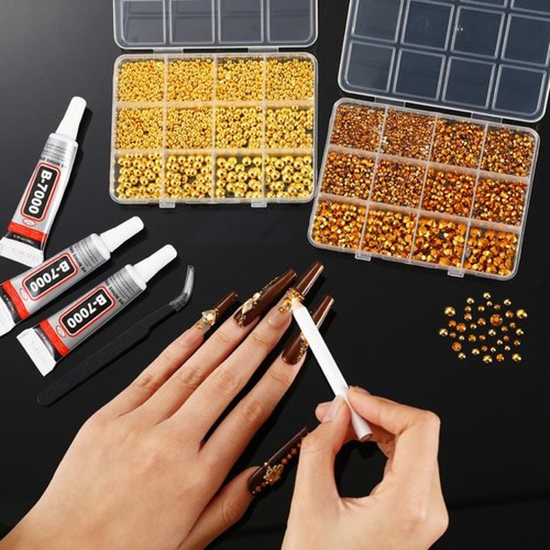 LERBOU Gold Nail Charms and Gems Set, 4 Boxes DIY Nail Decorations Kit, Gold 3D Cross Flowers Nail Art Charms, Champagne Rhinestones Gems Charms Y2K for Nails, Cool Punk Style Nail Charms