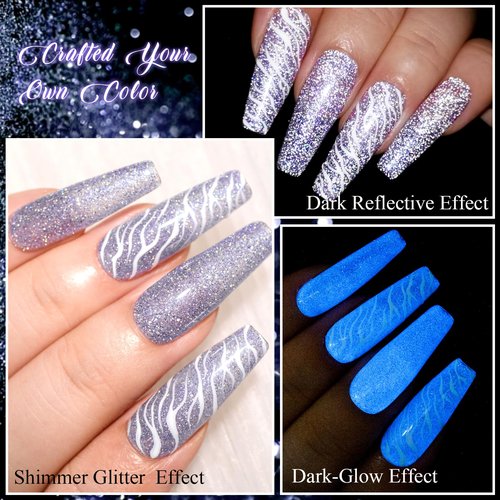 MEET ACROSS Glow in Dark Gel Nail Polish, 6 Colors Luminous Glitter Gel Polish Set, Reflective Glitter Gel Polish Manicure Kit, Purple Pink Green Sparkly Gel Nail Kit Gift for Beginners DIY at Home