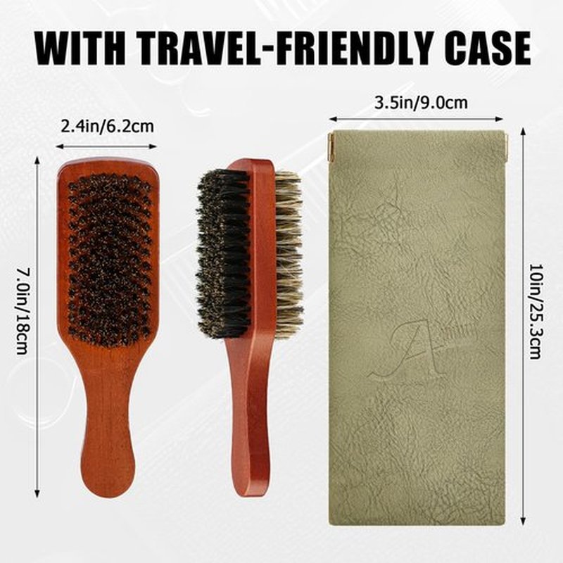 Men Wave Club Brush, 100% Natural Boar Bristle Hair Brush with 2-Sided Soft Hard Brush for Men and Barbers Thick Coarse Hair, Detangling, Smoothing