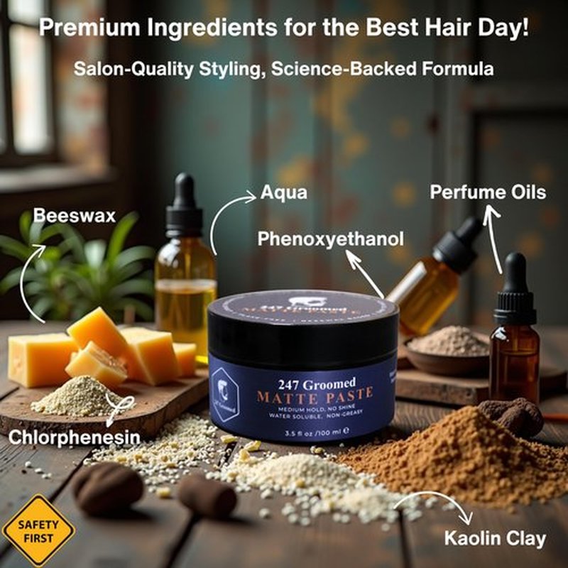247 Groomed Matte Pomade For Men and Women | All-Day Medium Hold, Low Shine Finish For All Hair Types | Thickening Paste Adds Volume & Texture | Beeswax Based