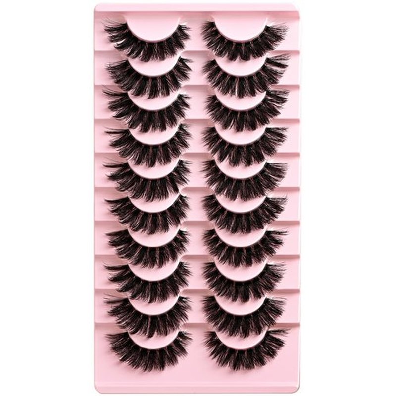 APCYUST Lashes False Wispy Eyelashes Natural Volume Cat Eye Lash Strips Thick Fake Mink Eyelash Pack Natural Looking Fluffy Full Strip Lashes Set Clear Band Easy Eyelashes for Beginners