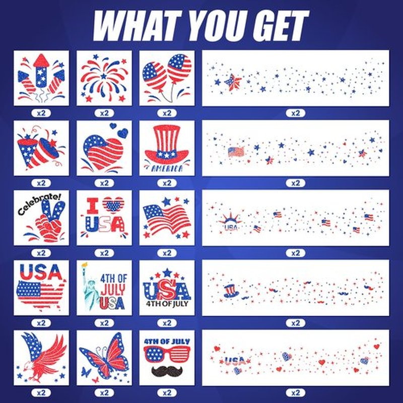 Cerlaza Labor Day Decorations, Glitter Freckles Face Tattoo with American Flag Design, Red White Blue Usa Accessories, 4th of July Independence Day Fake Tattoos Makeup Kit, Rave Outfits for Women