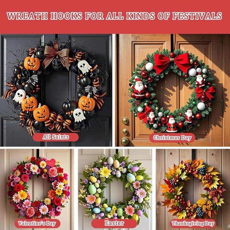 Skiennix 12" Wreath Hangers - Non-Scratch Over The Door Hooks for Holiday Decor | 2 Pack