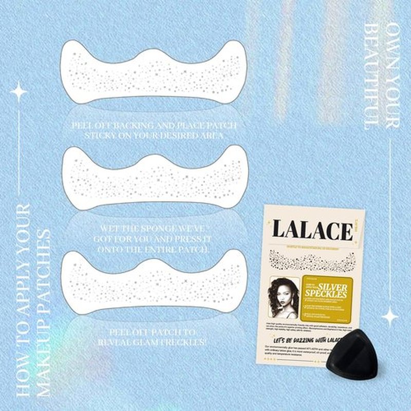 LALACE Glitter Freckles Face Tattoo – Sparkle Freckle Temporary Tattoo, Waterproof Face Glitter for Women, Face Sparkles & Face Freckles Glitter Makeup Accessories (12pcs Silver Star)
