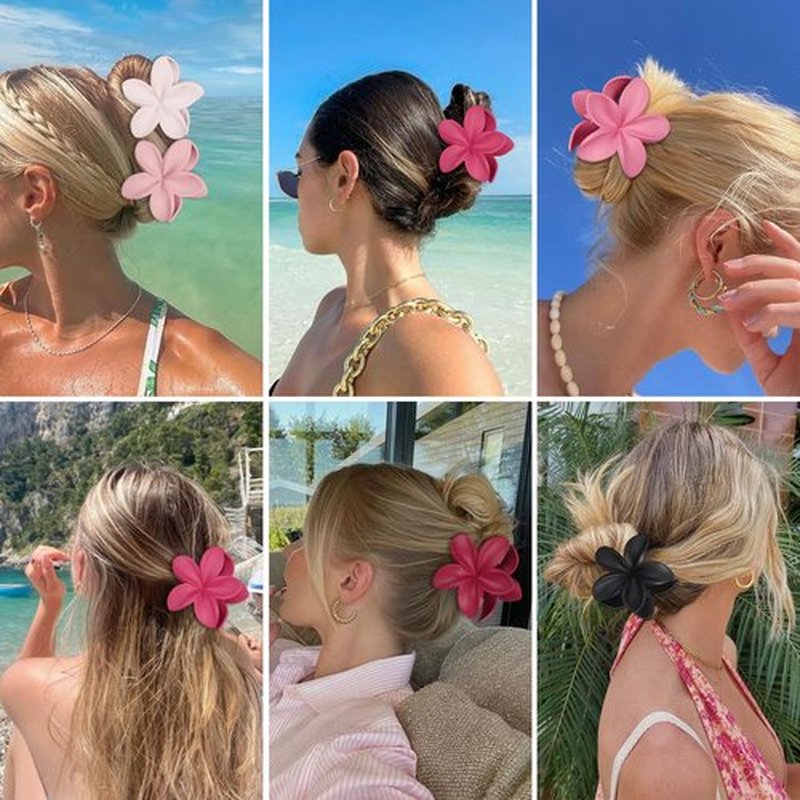 Sisiaipu Flower Hair Clips for Women 6 Pcs Hawaiian Large Claw Clips Plumeria Medium Hair Claw Clips for Thick Thin Hair Hibiscus Tropical Beach Hair Accessories for Women Girls and Girls (Pink)
