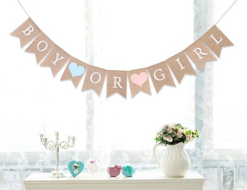 Regine Switzerland Burlap Banner - Rustic Gender Reveal Decor for Baby Showers