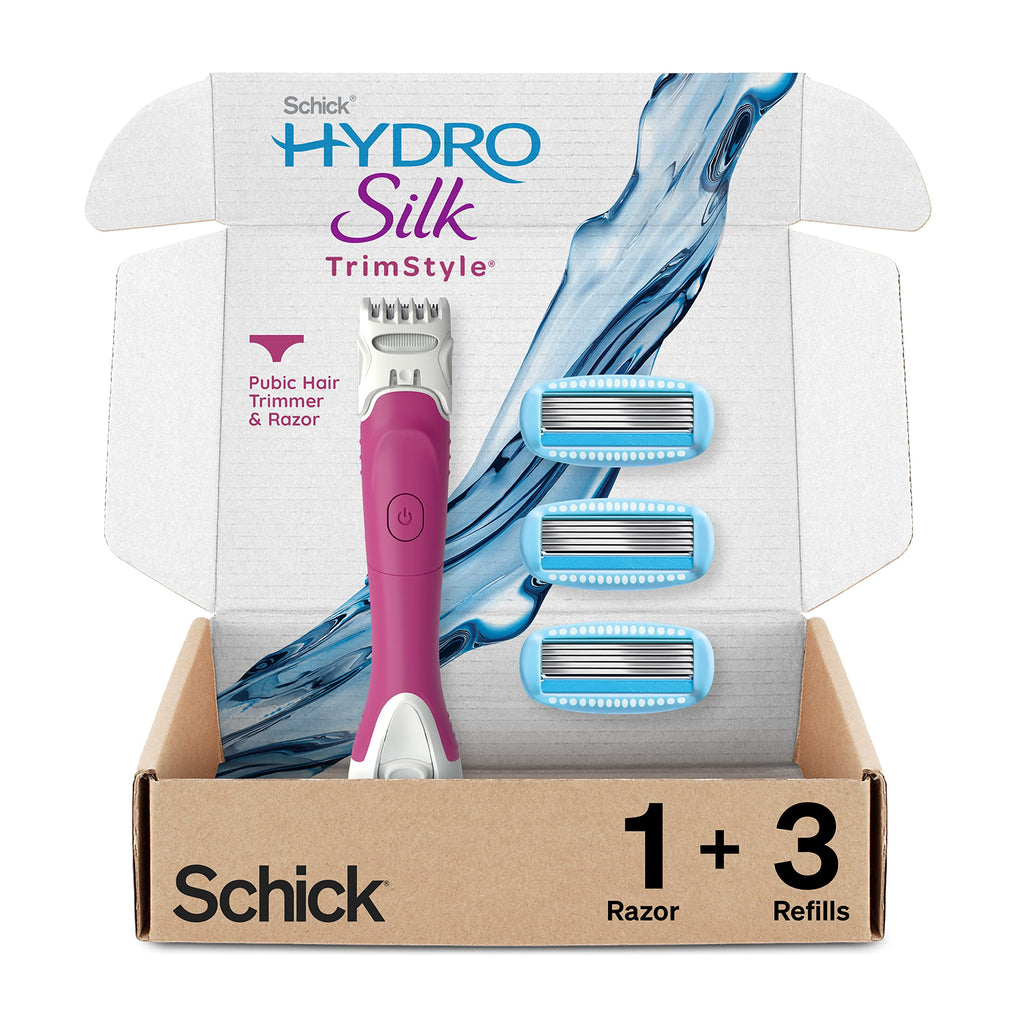 Schick Hydro Silk Trimstyle Bikini Razors with Trimmer & Touch-Up Exfoliating Dermaplaning Tool, Face & Eyebrow Razor with Precision Cover- 3 Count | Dermaplaning Razor For Women