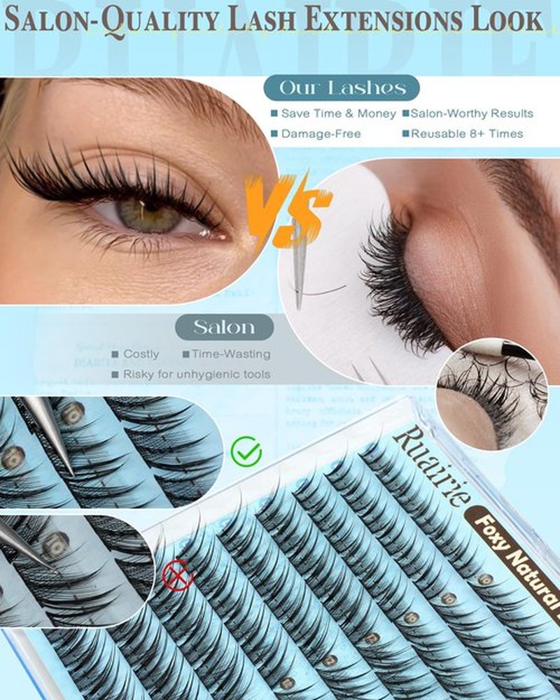 Fox Eye Lash Clusters Natural Eyelash Clusters 10-14mm Wispy Lashes Clusters Spiky Cluster Eyelash Extensions Fairy Cluster Lashes Daily Wear Eyelashes Clusters Hooded Eye DIY Lash Extension
