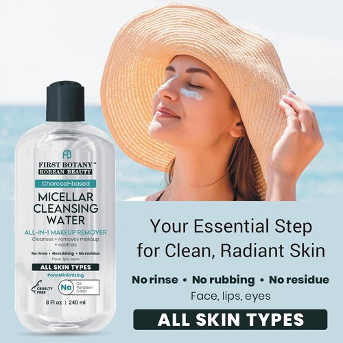 Skiennix Korean Micellar Water Makeup Remover - Charcoal Hydrating Toner & Cleanser, 8 oz