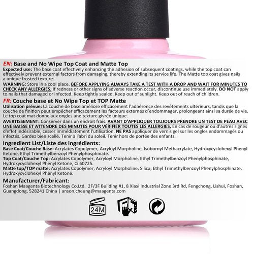 AIMEILI Soak Off U V LED Hema Free Cruelty Free Vegan Gel Nail Polish - Base Coat, Matte Top and No Wipe Top Coat Kit Set 10ML