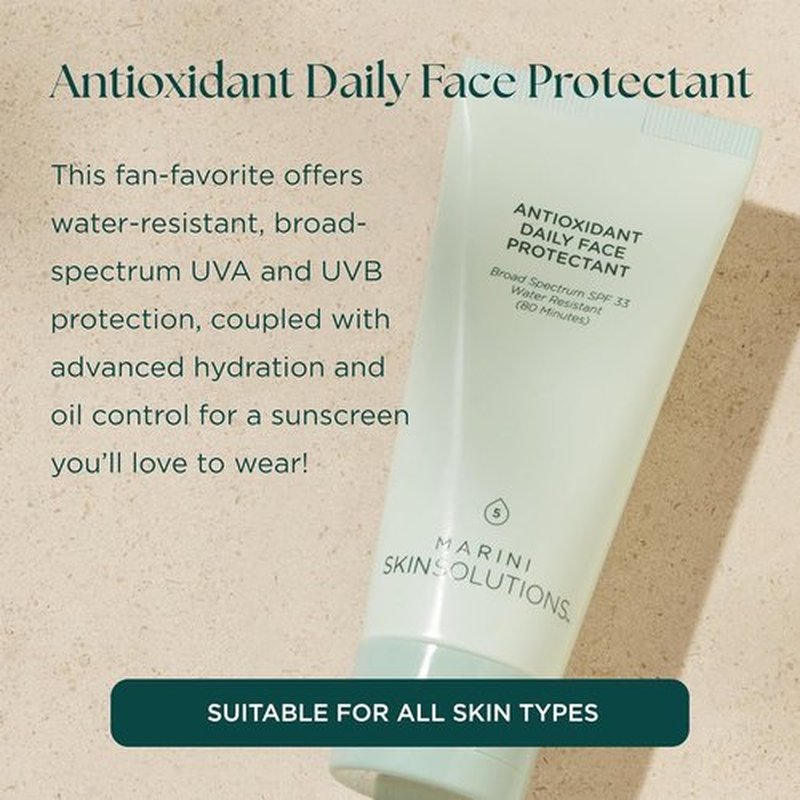Marini SkinSolutions Antioxidant Daily Face Protectant - Broad-Spectrum SPF 33 Sunscreen | Water Resistant, 2 oz