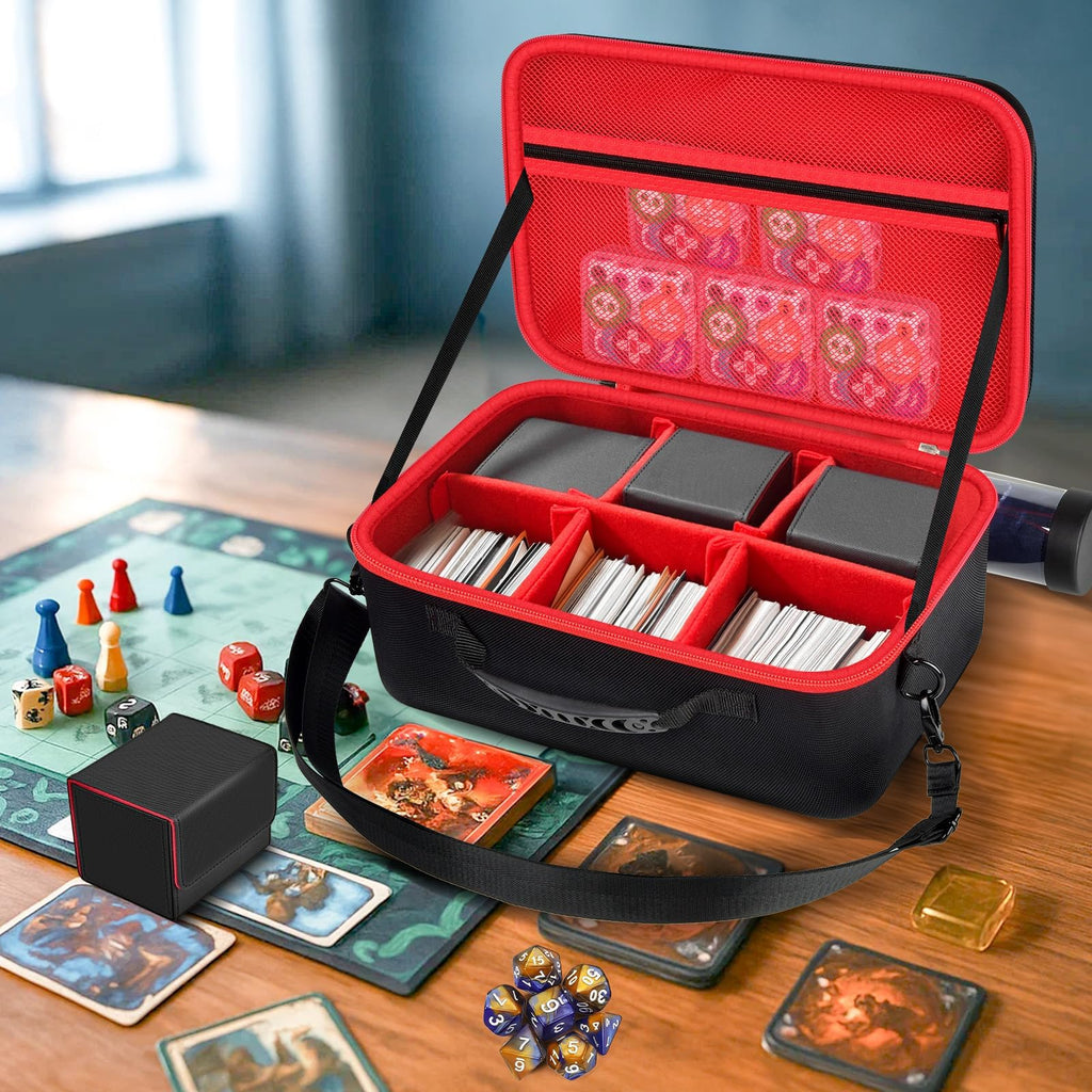 casmilee Deck Box Carrying Case for MTG/TCG Cards, Playmat & Dice (Red)