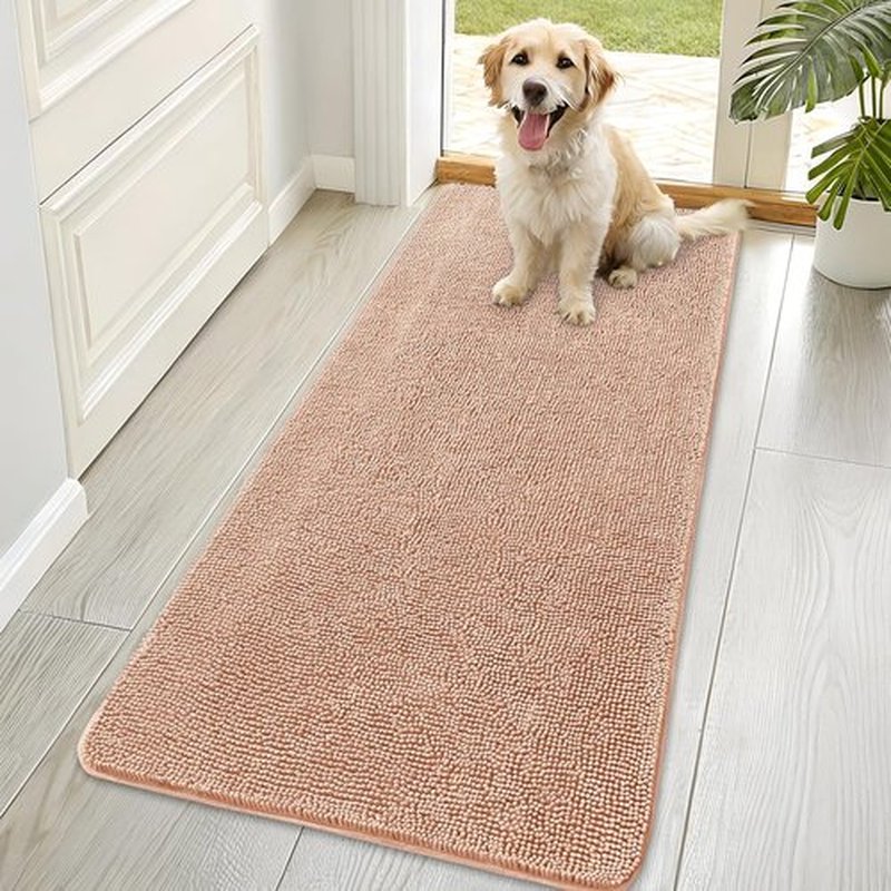OLANLY Dog Door Mat - Absorbent Non-Slip Washable Chenille Mat for Muddy Paws | 70x35, Peach