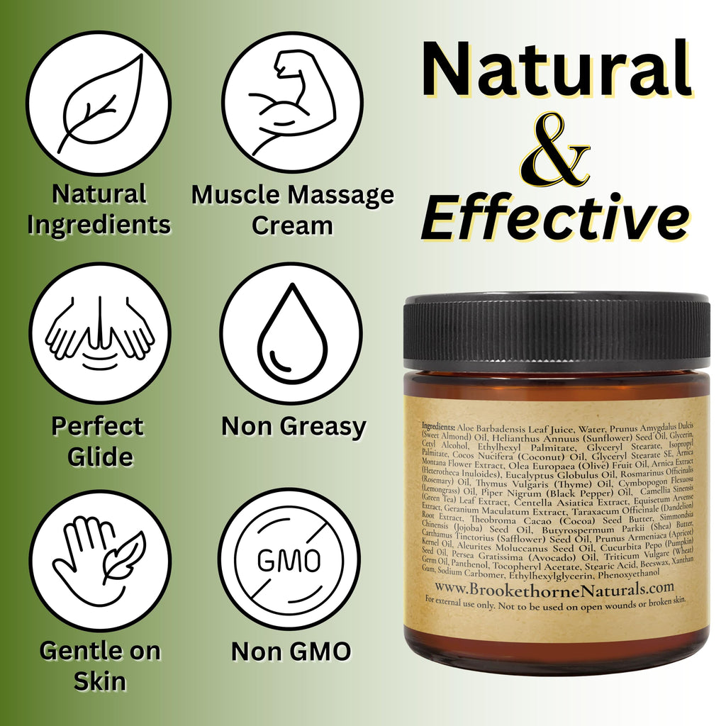 Brookethorne Naturals Arnica Cream | Botanical Massage Lotion for Massage Therapy with Arnica Montana, Lemongrass & Eucalyptus Essential Oils | for Post-Workout Massage & Active Lifestyles — 2 Pack