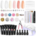 Beetles Poly Extension Gel Nail Kit, 6 Natural Skin Tone 30g gel with Mini Nail Lamp Slip Solution Rhinestone Glitter Nail Art Brush All In One Kit for Nail Manicure Starter Kit Gift for Women
