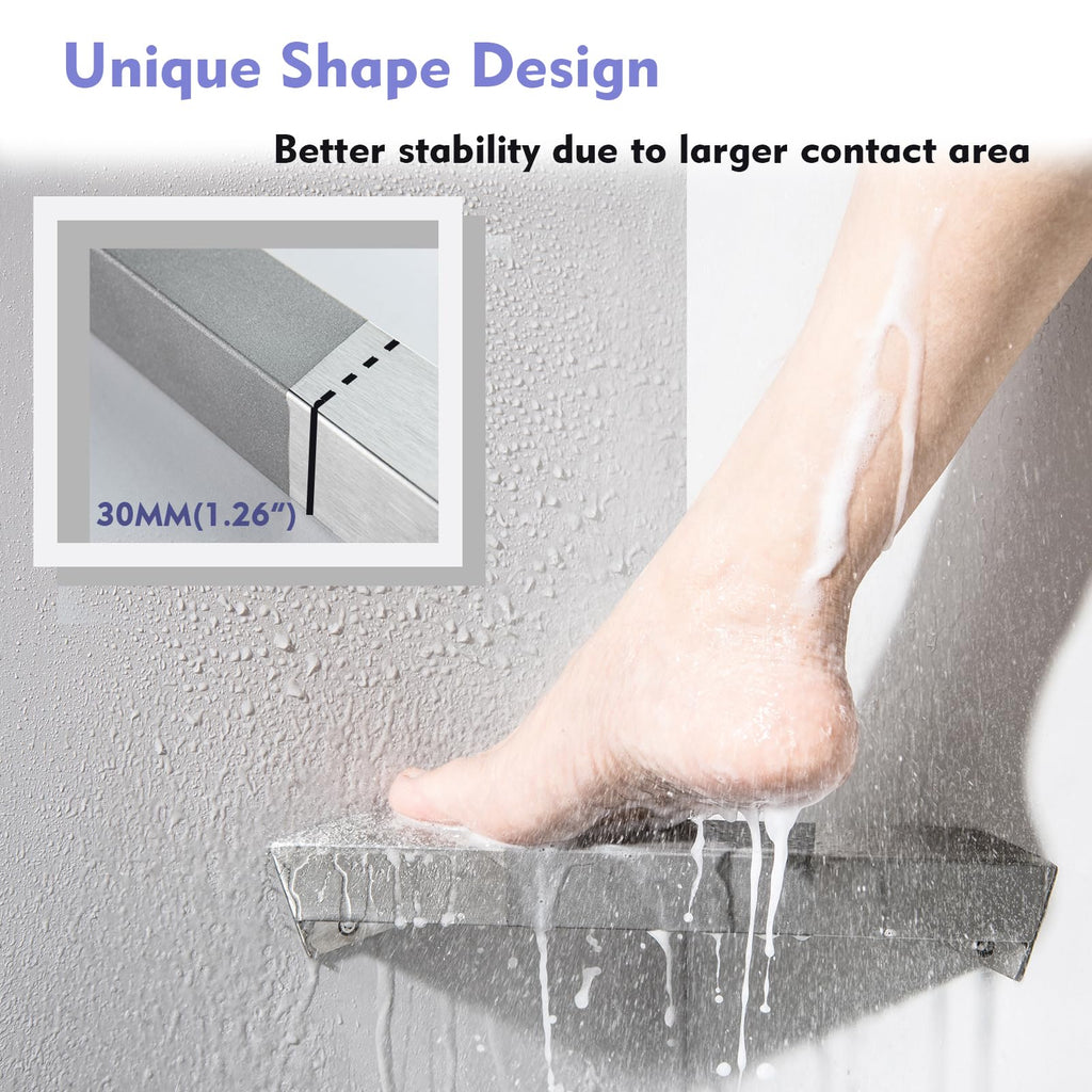 LIWEIKE Brushed Nickel Shower Foot Rest Bar Wall Mount Shower Stool for Shaving Legs Non-Slip Scrub Shower Foot Step Square Corner Shower Shaver Foot Rest