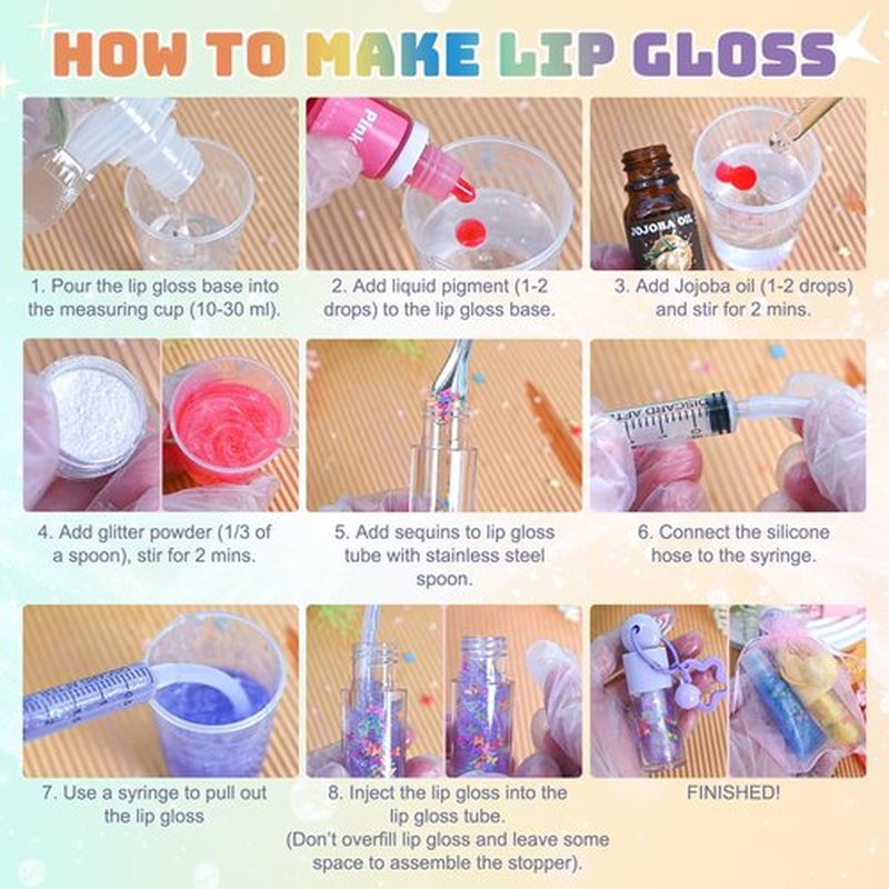 Jcoos Lip Gloss Making Kit, Lip Gloss Set for Women Lip Kit Fun DIY Lipgloss Making Kit, Make Your Own Lip Gloss Kit, Moisturizing Glitter Keychain Birthday Gifts Girls Trendy Stuff