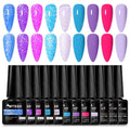 MTSSII Nude Gel Nail Polish Set 9+3 Glitter Gel Polish Kit Fluorescent Snowflake Gel Nail Polish Kit Pink Blue Purple Soak off UV LED Manicure Gifts for Girls