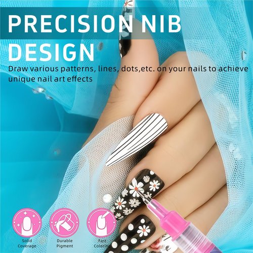 12 Color 3D Nail Art Pens Set, Nail Polish Pens Nail Point Graffiti Dotting Pen Drawing Painting Liner Brush for DIY Nail Art Beauty Adorn Manicure Tools,Valentine's Day gift