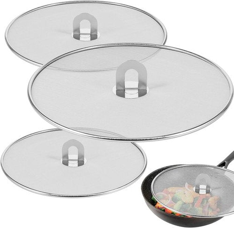Skiennix Splatter Guard - Stainless Steel Frying Pan Screen Set | Splash Proof Oil Covers (9.8", 11.4", 13")