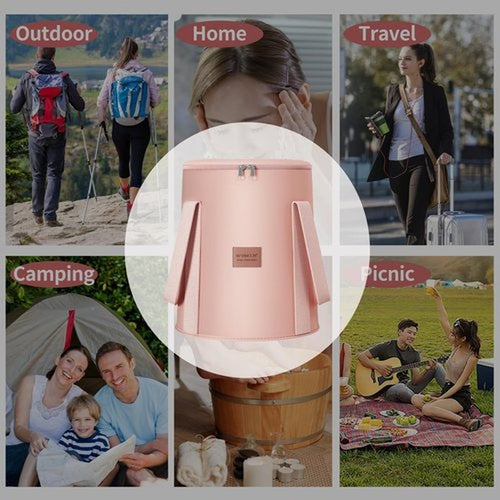25L Collapsible Bucket Foot Bath Basin,Multifunctional Portable Foot Bath Tub Bag with Handles,Travel Outdoor Camping Portable Foot Soaking Spa Bucket (Pink)