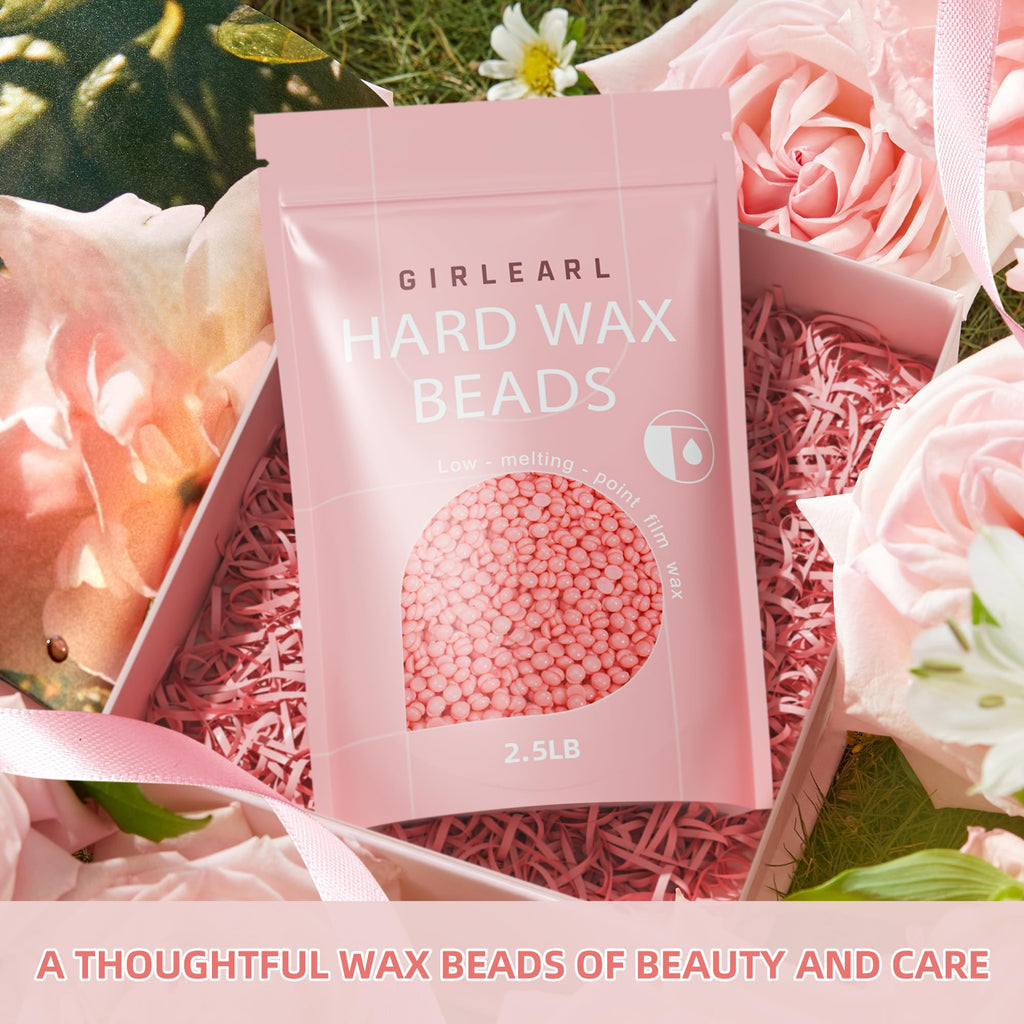 GIRLEARLE 2-Pack Hard Wax Beads, 2.5lb Aloe for Brazilian Bikini & Sensitive Skin, 2.5lb Rose for Face & Body, Legs, Eyebrow, Facial Coarse Hair