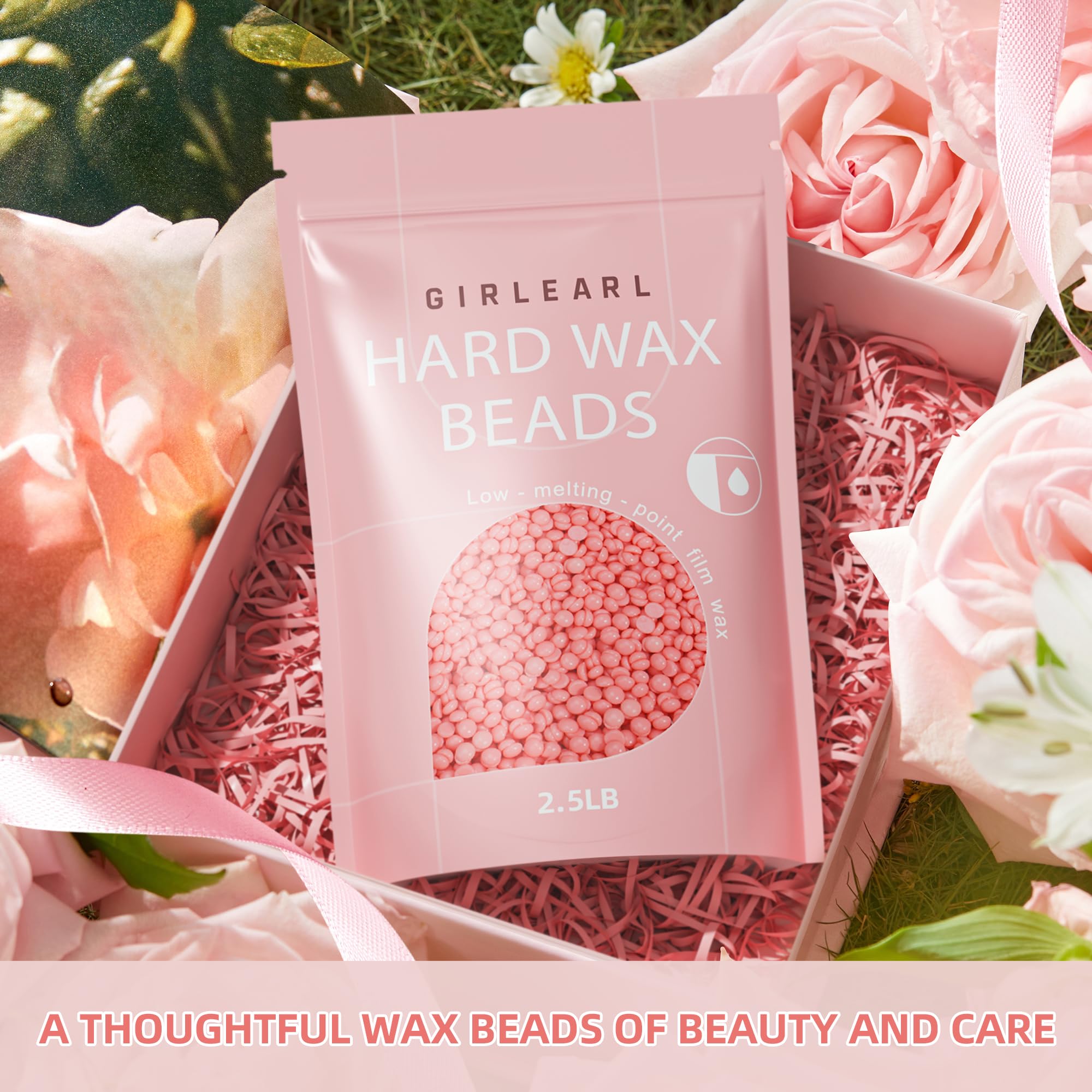 GIRLEARLE 2-Pack Hard Wax Beads, 2.5lb Aloe for Brazilian Bikini & Sensitive Skin, 2.5lb Rose for Face & Body, Legs, Eyebrow, Facial Coarse Hair