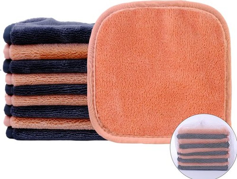 Polyte Premium Microfiber Fleece Makeup Remover Cloths - Hypoallergenic, 6x6 in, 10 Pack | Dark Gray & Pink