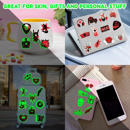 96 PCS Born to Rock and Roll Pre-Cut Luminous Glow in The Dark Temporary Tattoos for Kids | Super Cute Themed Birthday Party Favors Supplies Decorations, Music Fake Tattoos Gifts for Boys Girls