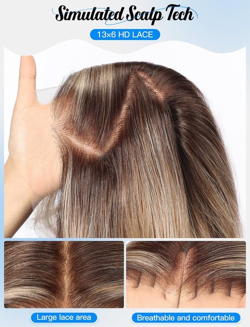 HAIRCUBE 13×6 Glueless Lace Front Wavy Wig, 26 Inch Lace Synthetic Wigs for Women Brown Highlights Color