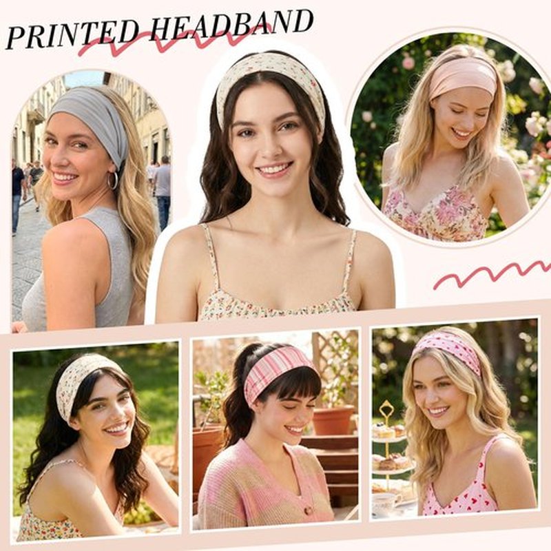 obeoby 8 Pack Pink Cute Headbands for Girls Daughter, Floral Stripe Headbands for Spring Summer Outfit Non Slip Wide Headband