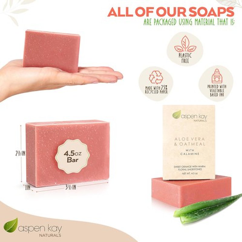 Aloe Vera & Oatmeal Soap Bar with Calamine, Natural & Organic Ingredients - Organic Aloe Vera & Colloidal Oats. Face & Body - for Men, Women & Teens. Gentle Body Wash. 4.5 oz Bar (Pack of 2)