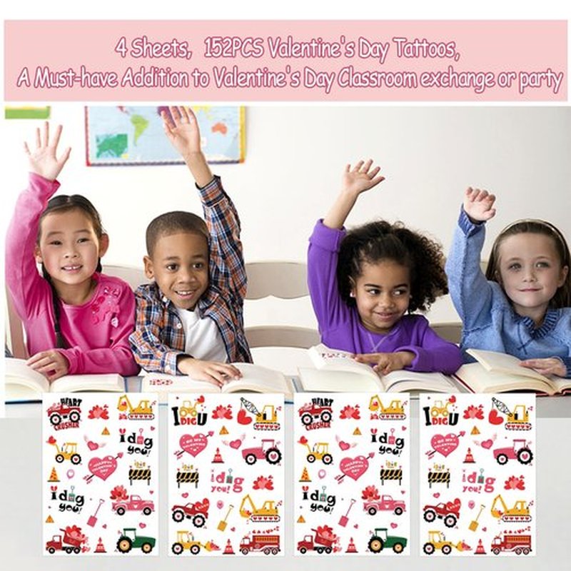 Ovasorve Valentine's Day Temporary Tattoos 152 Count - Heart Stickers for Classroom Party Favors, Pink Valentine Gifts Exchange, Teacher Rewards Supplies (Candy Hearts Design)
