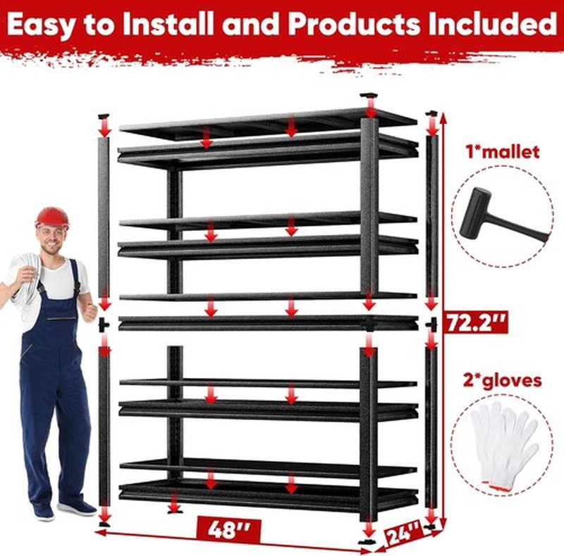 POKIPO Heavy-Duty Garage Shelving Unit - 5-Tier Adjustable Metal Storage Rack | 72"H x 35"W x 15.7"D, 3000LBS Capacity