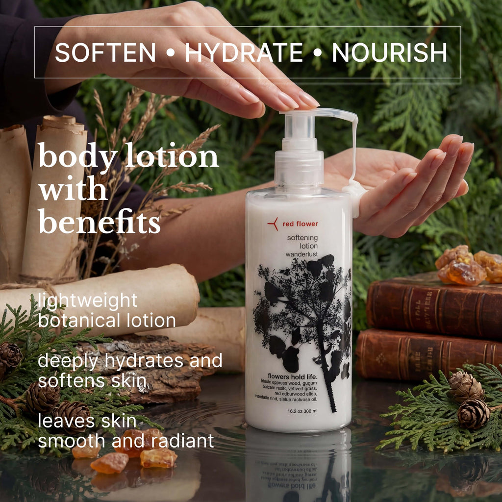 Red Flower Wanderlust Softening Lotion – Deep Hydration & Skin Repair Body & Hand Lotion with Shea Butter & Olive Fruit Oil, Vegan, Sulfate-Free, 10 oz