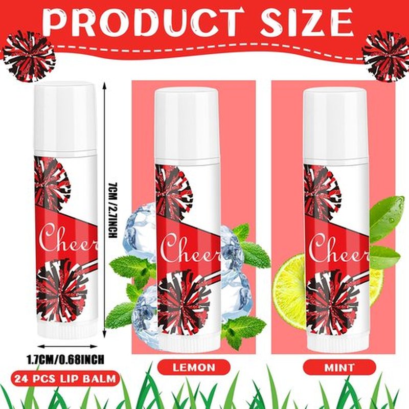 Suttmin 24 Pcs Cheer Lip Balm Bulk Cheer Teams Camp Gifts Pom Pom Leaders Party Favors Gear Lip Balm Valentine's Day Gift for Competitive Party Guest Supplies(Red)