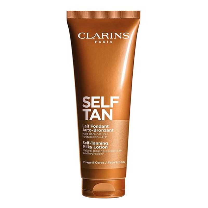 Clarins Self-Tanning Milky Lotion - Buildable, Streak-Free Tanner for Face & Body | Natural Sun-Kissed Glow | 4.5 Ounces