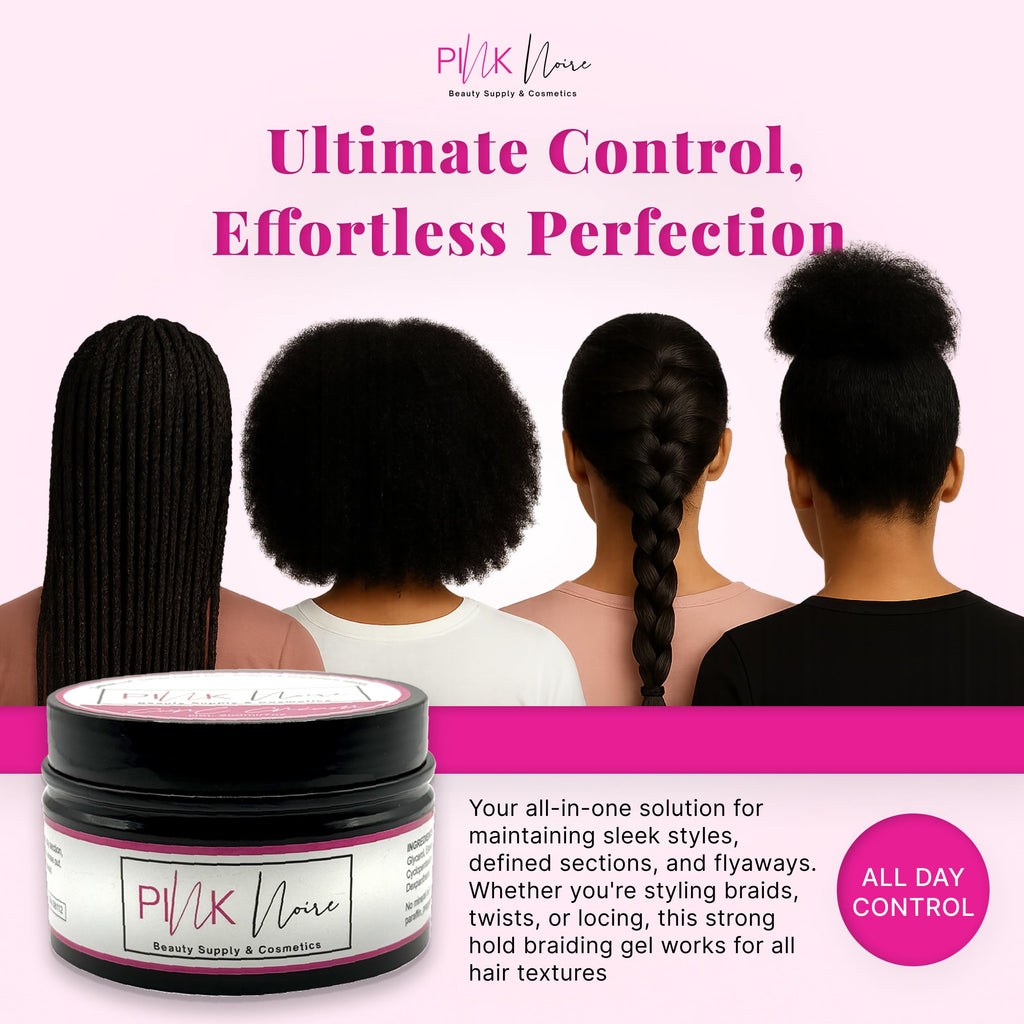 Pink Noire Braiding Gel | Braid Gel Extreme Hold for Locs, Twists and Braid | 7 fl oz