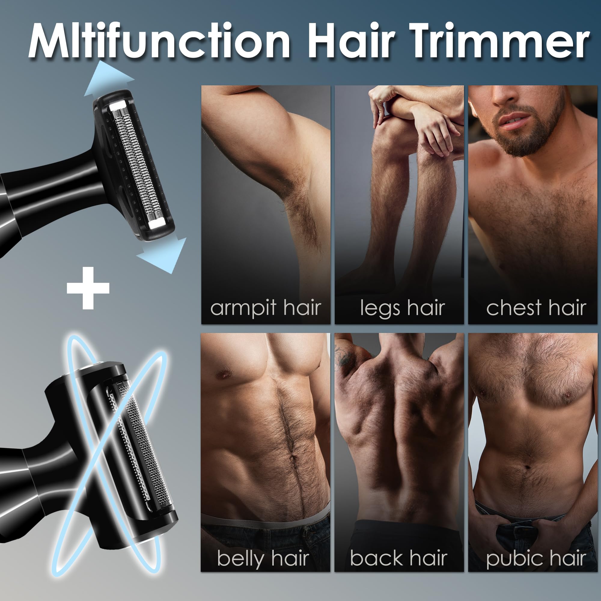 ULAIDO Body Hair Trimmer for Men, Electric Groin Pubic Hair Trimmer, Body Hair Groomers, Waterproof Wet/Dry Ball Trimmer for Full Body and Privates with Replacement Body Groomer Foil Heads