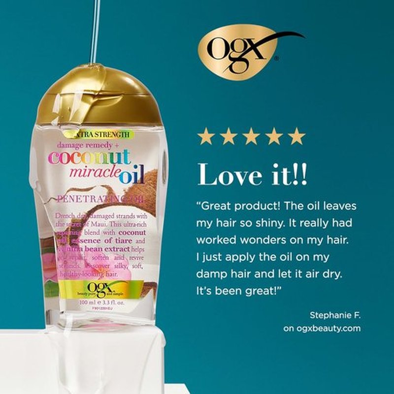 OGX Extra Strength Coconut Miracle Oil - Hydrating Anti-Frizz Treatment for Coarse Hair | 3.3 Fl Oz