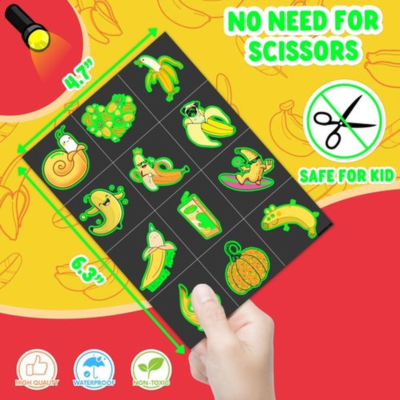 Banana Pre-Cut Temporary Tattoos 8 Sheets 96PCS Yellow Banana Party Decorations Supplies Favors Fruits Theme Birthday Stickers Christmas Gifts for Boys Girls Class School Prizes Carnival (Luminous)