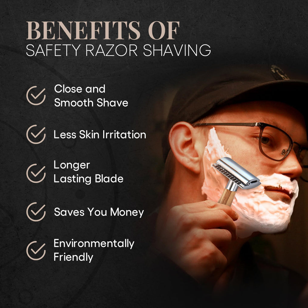 Complete Safety Razor Kit - Includes Olive Wood Safety Razor, Closed Comb Double Edge Razor, Safety Razor Stand, Olive Wood Shaving Brush, Organic Soap, Shaving Bowl, Shaving Kit For Men, Great Gift