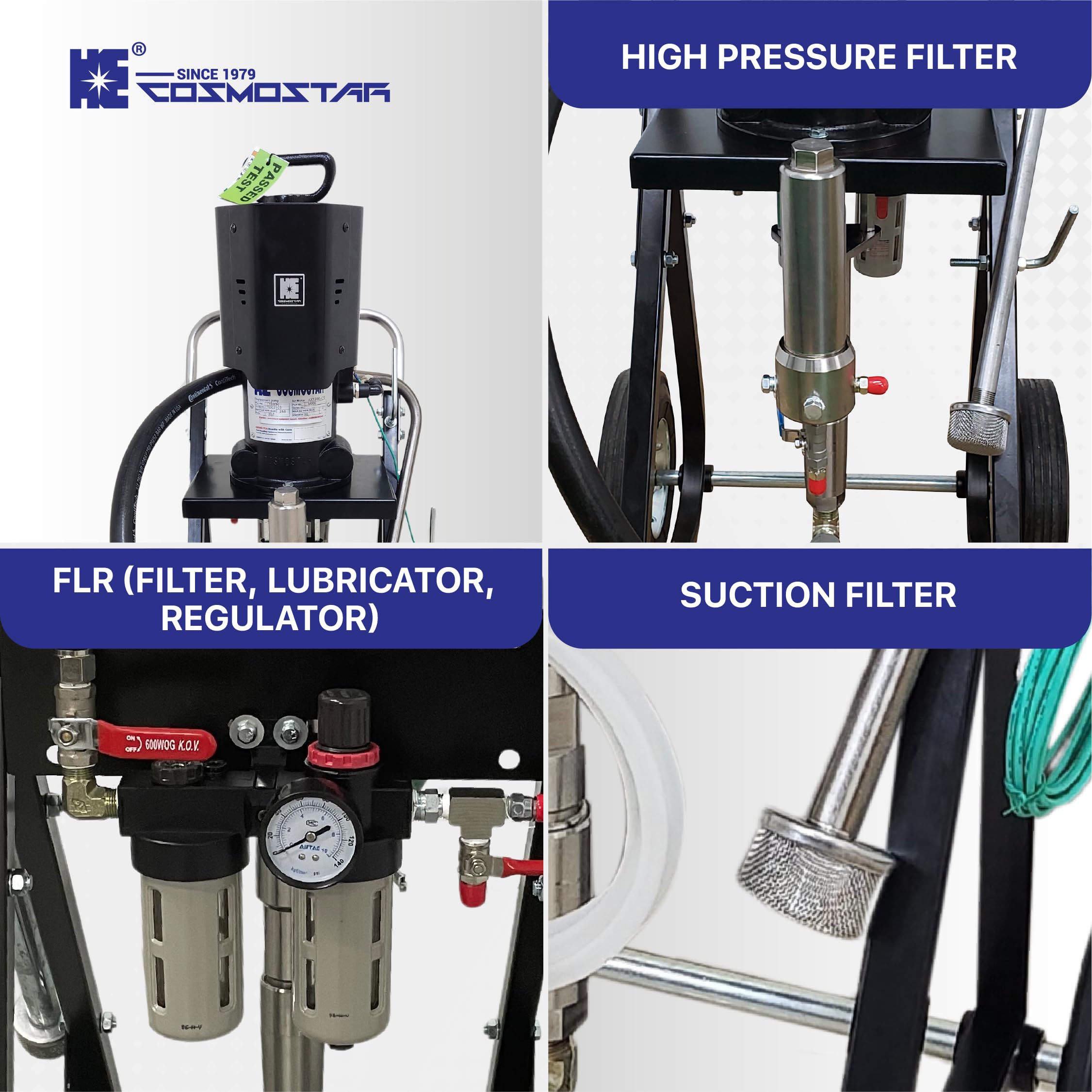 Cosmostar AX1300 30:1 Pneumatic Airless Sprayer, Max Fluid Working Pressure 3600 PSI, High Efficiency Paint Spray, Powerful Machines for Protective coatings. Cart Full Set with Gun,Tip, & Hose.