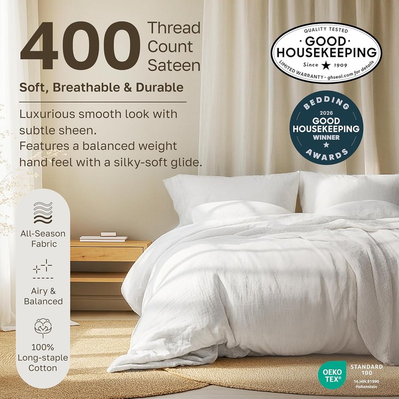 California Design Den King Sheet Set - 100% Soft Cotton, 400 Thread Count, Silky Smooth Sateen, Deep Pockets - Grey