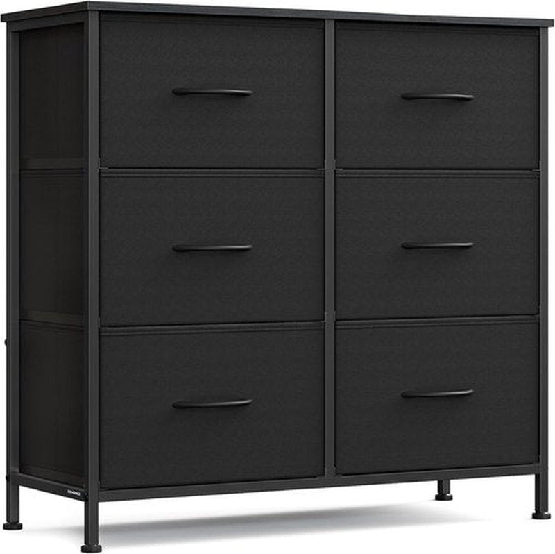SONGMICS Dresser - Stylish Chest of Drawers with 6 Non-Woven Fabric Bins | Ink Black & Ebony Black