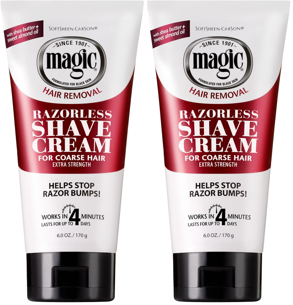 SoftSheen-Carson Magic Razorless Shaving Cream, Depilatory Hair Removal Cream for Body Hair, Extra Strength, Works in 4 Minutes for, 6 oz (Pack of 2)