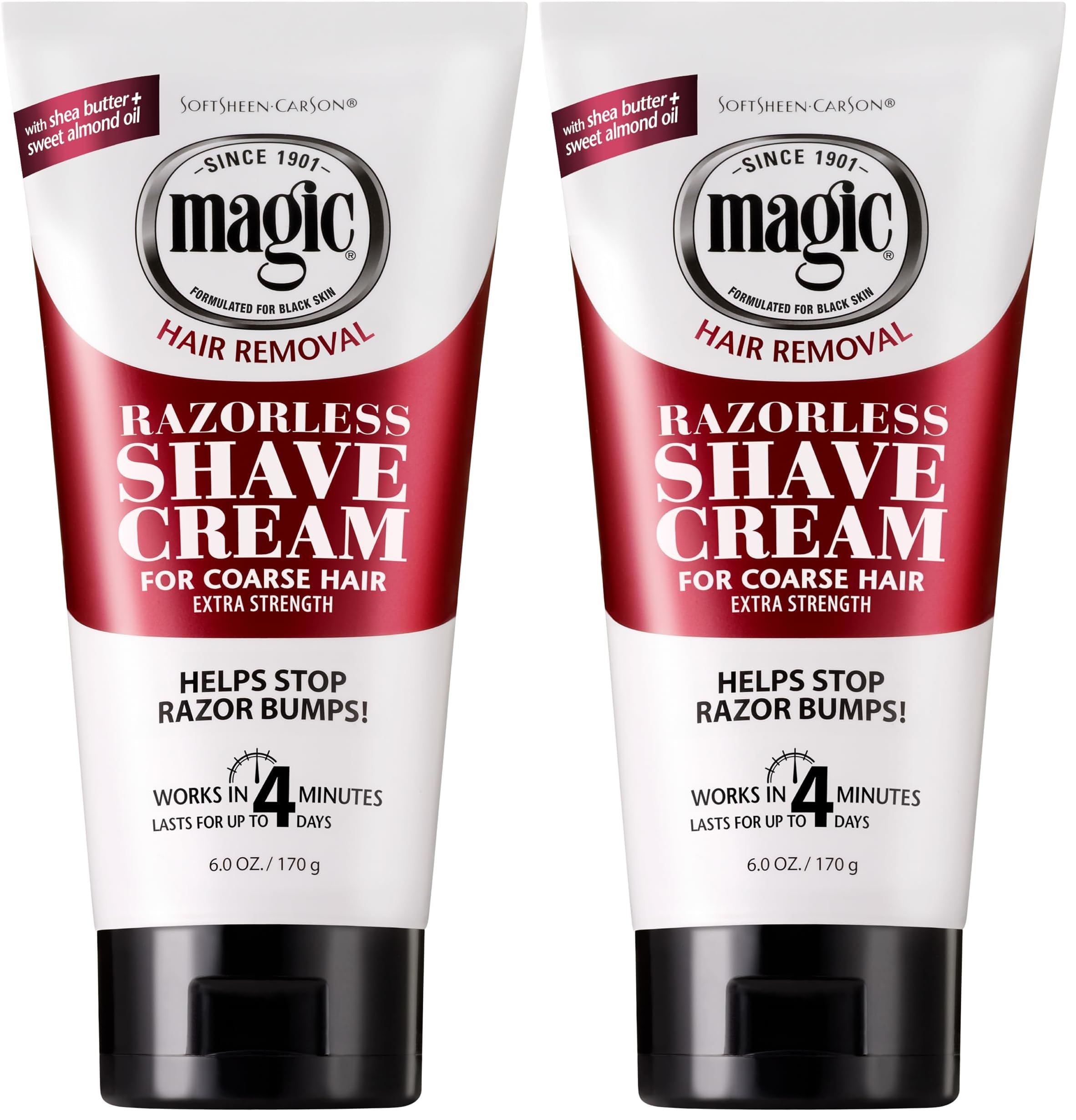 SoftSheen-Carson Magic Razorless Shaving Cream, Depilatory Hair Removal Cream for Body Hair, Extra Strength, Works in 4 Minutes for, 6 oz (Pack of 2)