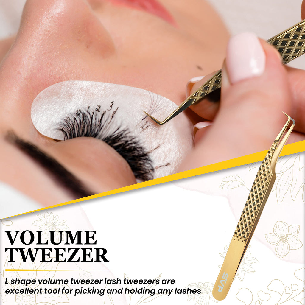 SV Fiber Tip Lash Tweezers for Eyelash Extensions with Diamond Grip, Pack of 5 - Professional Lash Extension Tweezers, High Precision Tweezers for Classic, Volume & Mega Volume Lashes with Case Box